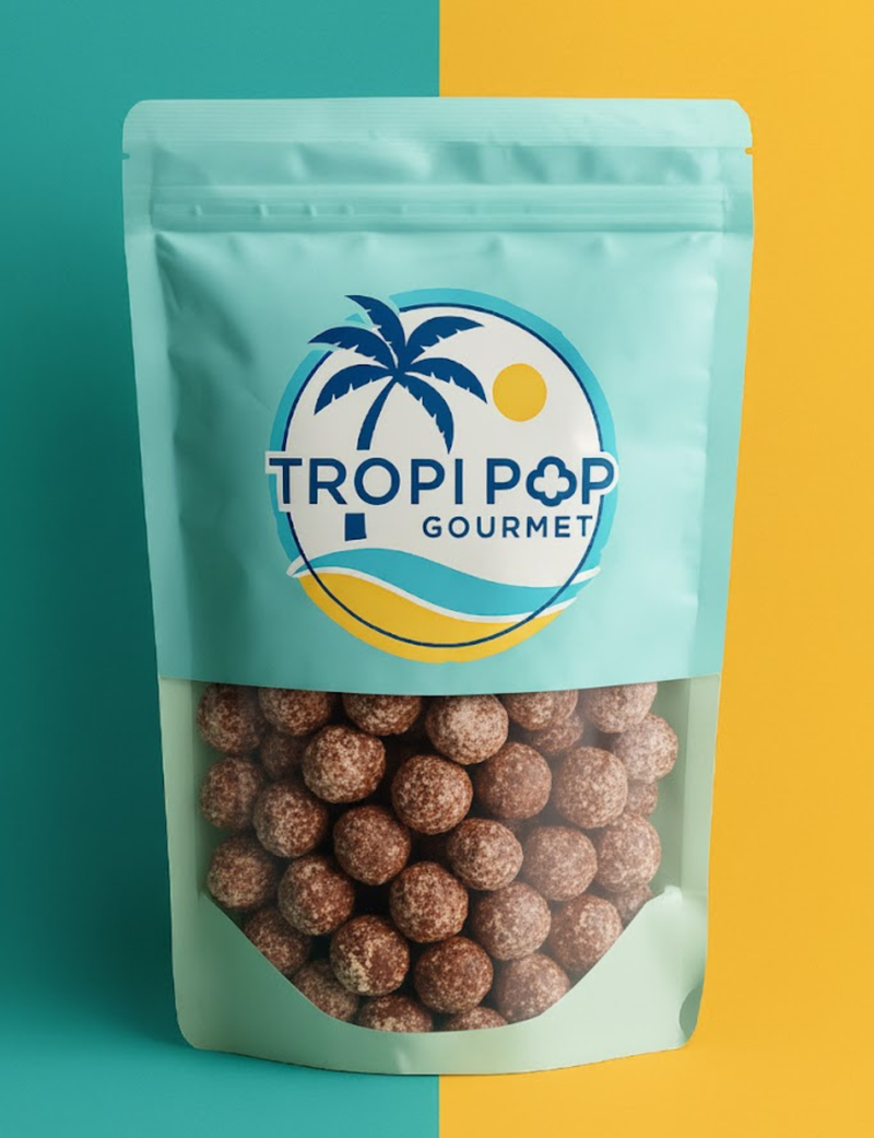 Pipoca de chocolate preto e cacau